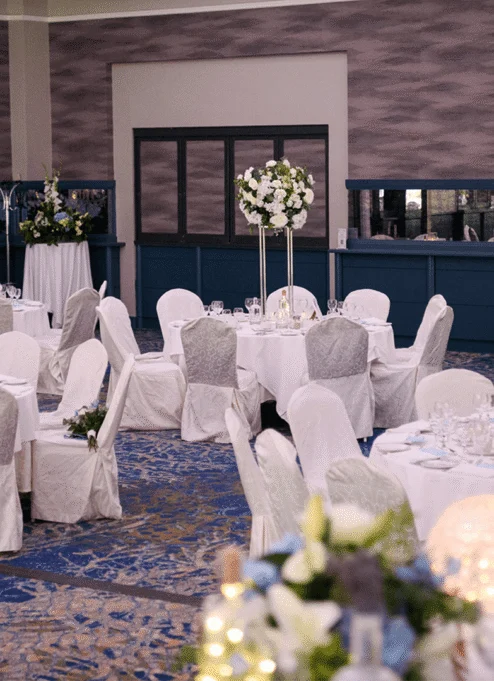 Elegant dining room setup for a special event at Tullamore Court Hotel.